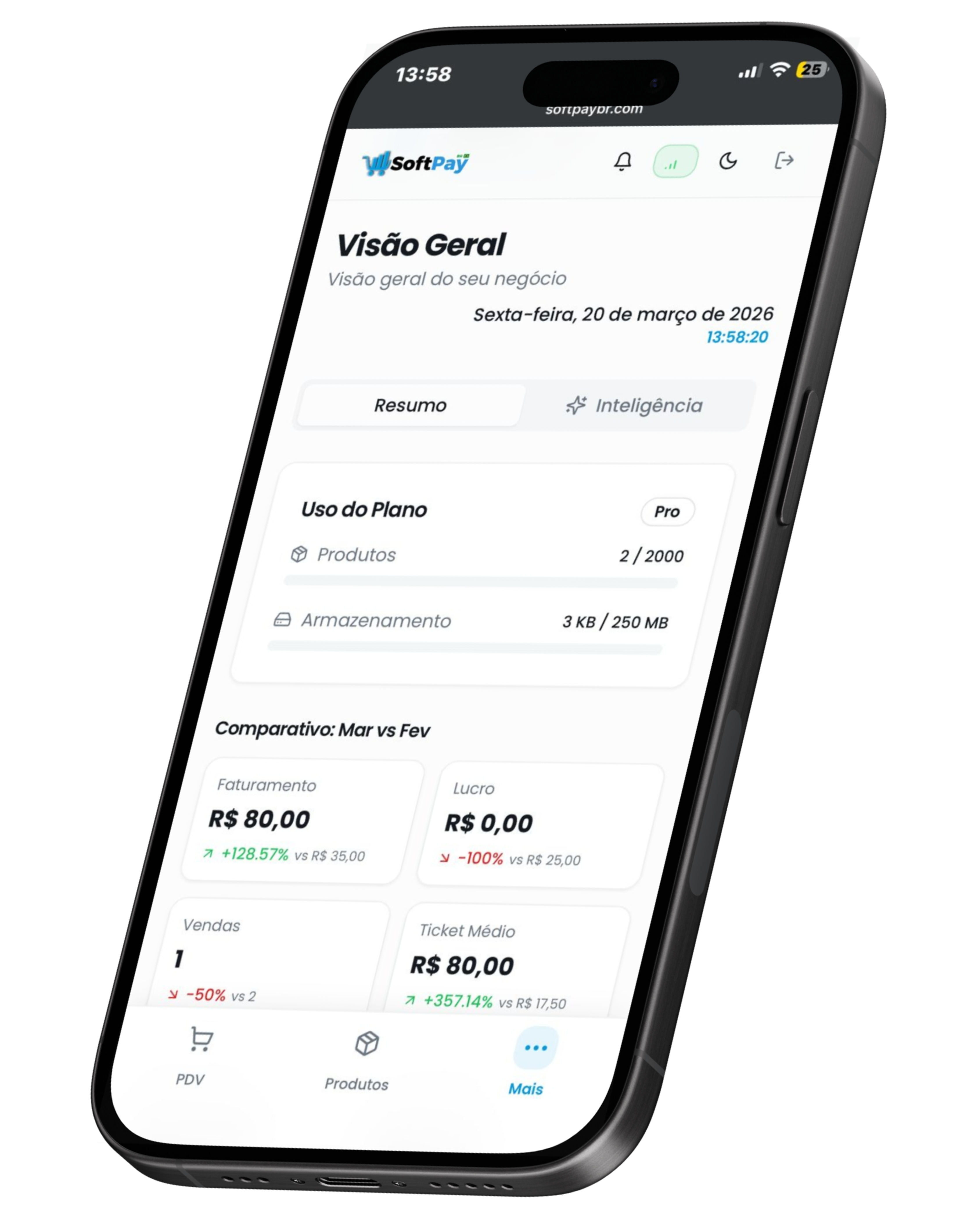 SoftPay no celular: tela de vendas e consulta de estoque pelo navegador